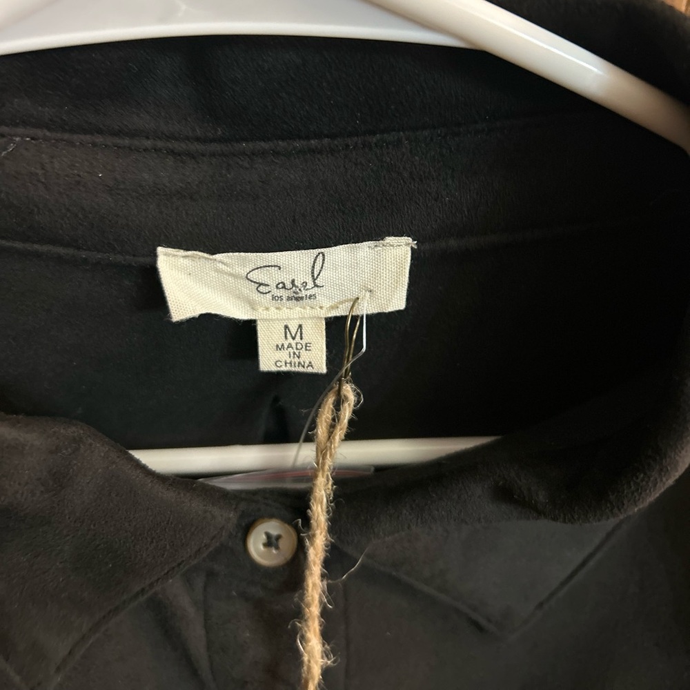 Easel of Los Angeles Black Collared Shirt Dress - Suede-like fabric - Picture 4 of 8
